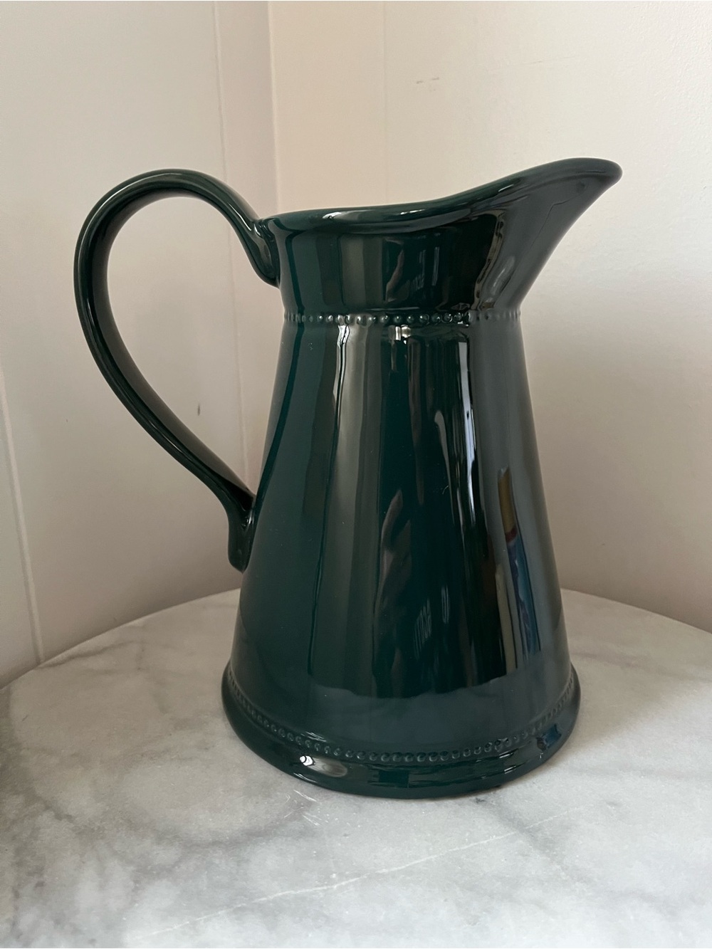Vintage Martha Stewart Beaded Trim Forest Green Ceramic Pitcher Dark Farmhouse - Picture 2 of 10